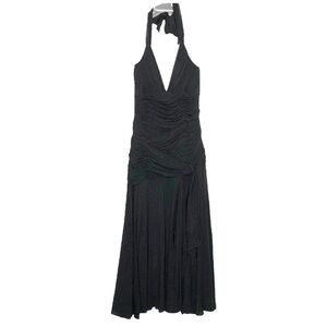 BCBGMAXAZRIA - Long Black Formal Halter Tie B- Neck Ruched Dress - Size Small